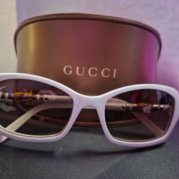 Gucci White Bamboo Sunglasses - GG3194/S - Rectangular Brown Tint - Never Worn - Picture 6 of 14